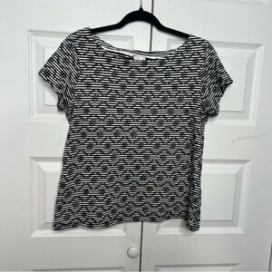 Anthropologie Textured Stripe Tee | Size M | Black & White | Embroidered Detail